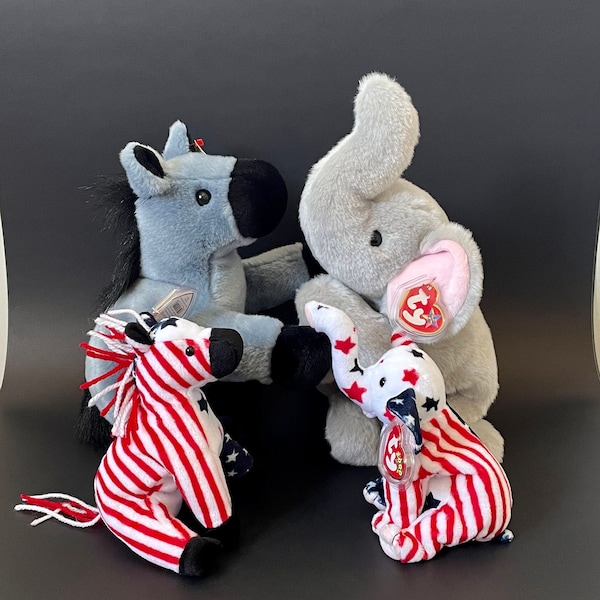 Ty Beanie Buddies & Babies Choice of TY Righty Republican Elephant lover gift TY Lefty Republican Donkey Beanie Political US Election Theme