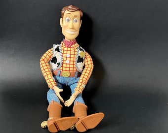 16" Vintage Talking Woody Doll Figure, 1990s Vintage Disney Pixar Toy Story Movie Woody Sheriff Toy Story themed, Soft Body