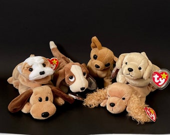 Vintage Beanie Babies Dogs TY Spunky Crocker Spaniel Dog Gift TY Wrinkles Bulldog Ty Bones Ty Fetch golden Retriever Ty tiny Chihuahua puppy