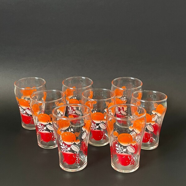 Set of 8 Vintage 1960s Hazel Atlas SWANKY SWIG Juice Glass Red Orange  juice cup Vintage Drinking Glass Iced Tea Glass Water Tumbler Retro