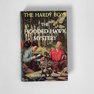 1960s Vintage Hardy Boys Book #34 – The Hooded Hawk Mystery – Blue Spine Hardcover – Franklin W. Dixon – Collectible Mystery Novel