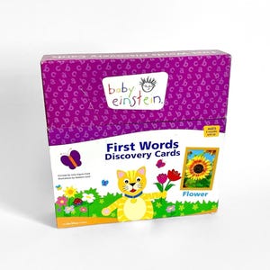 Grandes cartes vintage de découverte des premiers mots de bébé Einstein, cartes Flash vintage pour tout-petits, jouet d'apprentissage de la petite enfance Disney, avec embouts pour l'enseignement, 20 x 20 cm