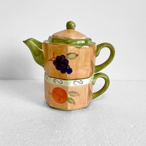 Vintage Stacking Teapot Tea for One by Morris Notions, Hand Painted (Some Glaze Chips) (USA - TARIFF FREE)