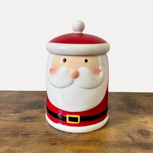 1990s Vintage Christmas Cookie Jar Ceramic, Vintage Santa Claus Cookie Jar Collectible Holiday Decor Retro Christmas Kitchenware