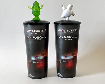 Set 2 Ghostbusters Afterlife Cinema Cups & Topper Figure, Exclusive Cineplex Slimer, Mini Puft Topper, Collectible, Made in USA, No Straws