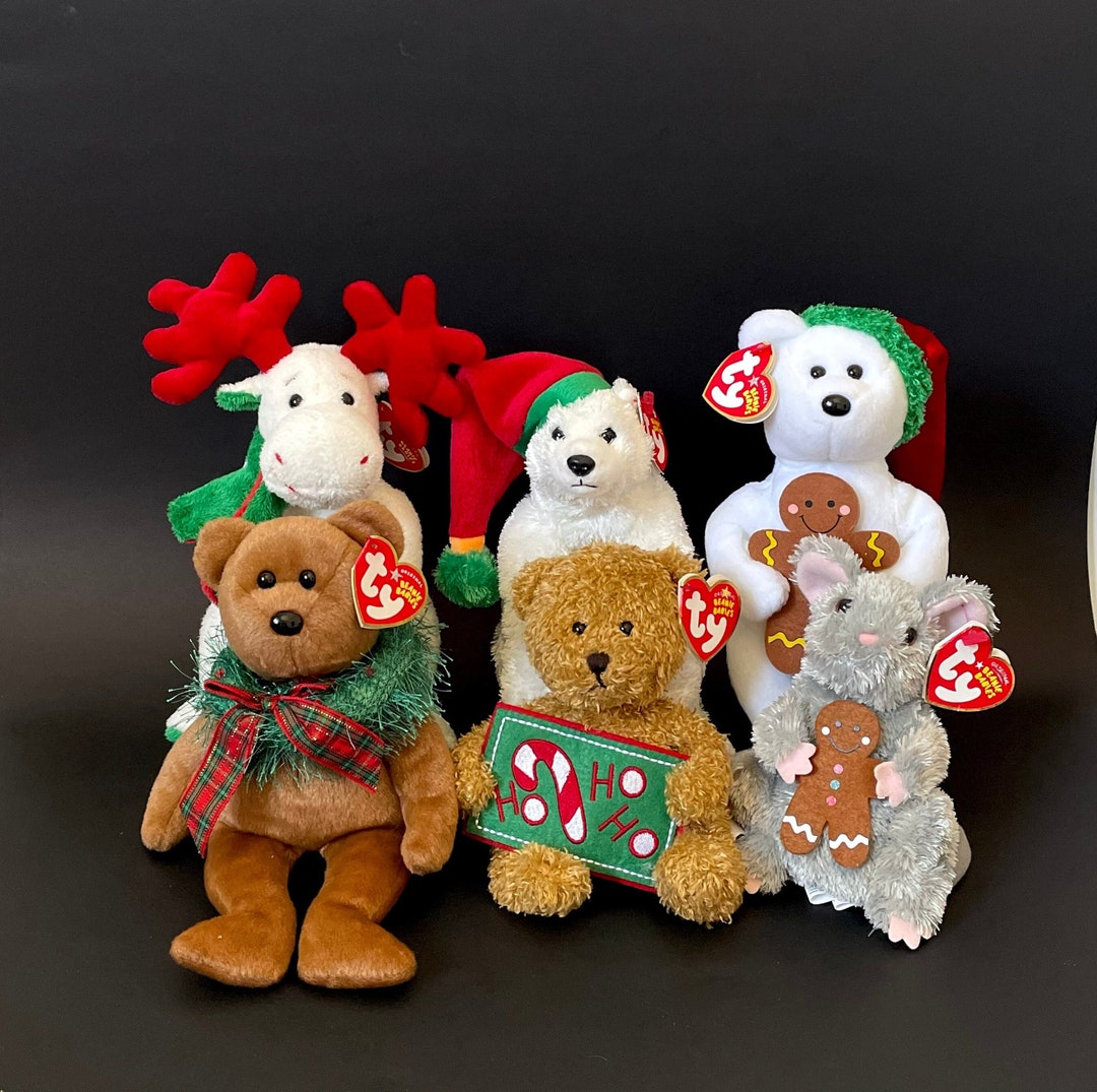 Christmas Beanie Babies TY Hollydays Holiday Bear Xmax TY Stirring Gray