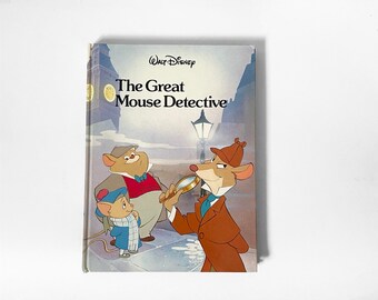 80s Vintage Disney Great Mouse Detective Book Hardcover, Walt Disney Classic Series Vintage Children's Literature Nursery Decor Disney book