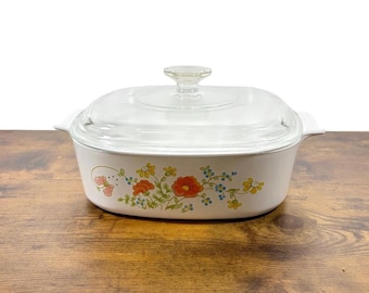 Vintage CorningWare Wildflower 2L Casserole dish with Pyrex Lid A-2-B, (USA - TARIFF FREE)