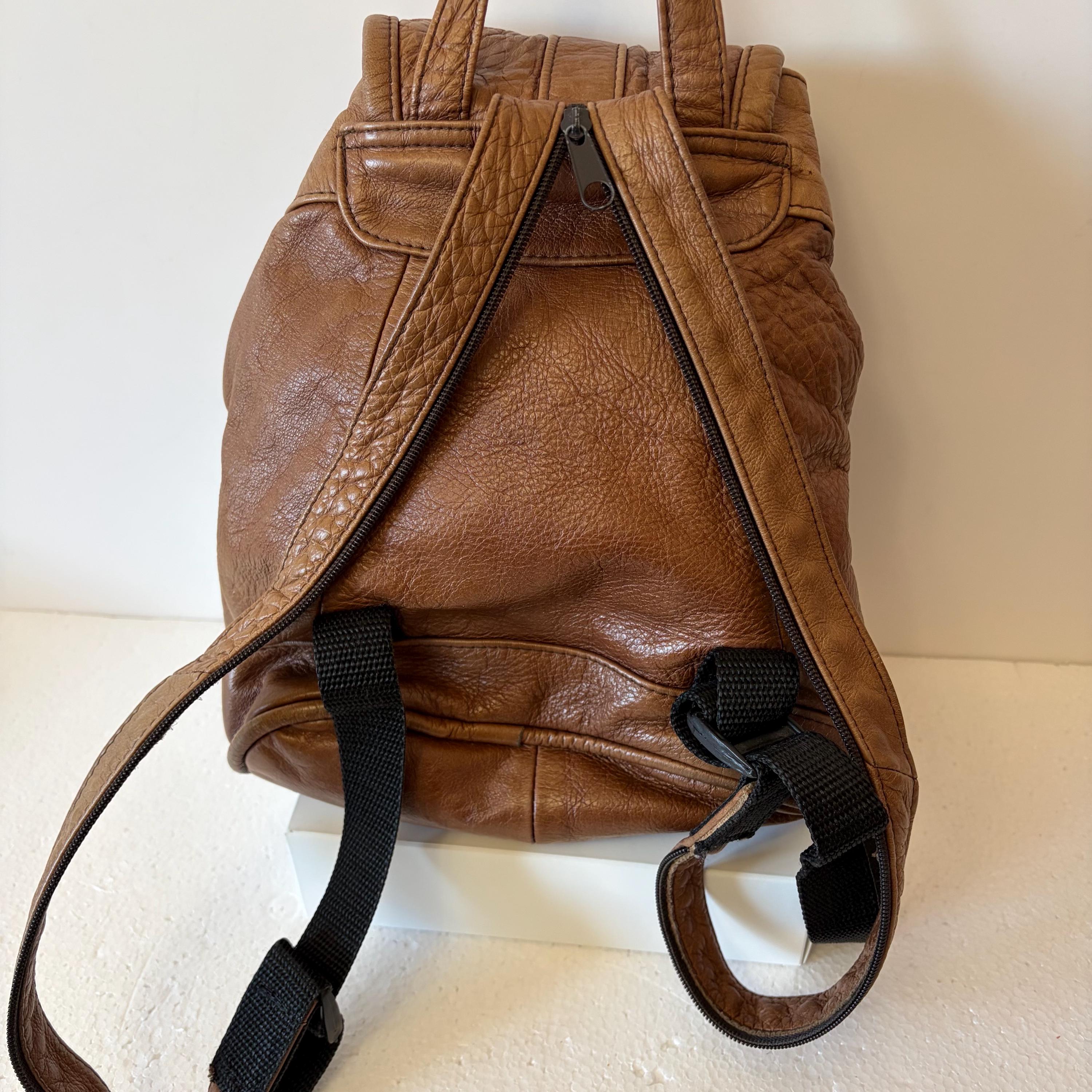 1970s Vintage Brown Leather Backpack - Small Daypack - Genuine Soft ...
