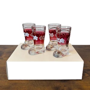 Set of 4 Vintage Italian Boot Shot Glasses, Hand-painted, 1970s Mod Dep Italy, (USA - TARIFF FREE)