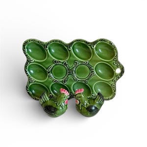 70s Vintage Ceramic Deviled Egg Plate with Rooster Shakers - (USA - Tariff FREE)