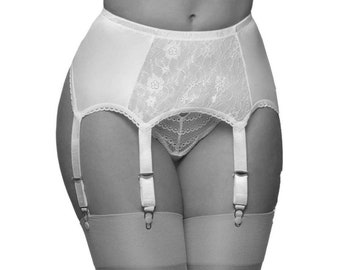 Nancies Intimates ' Katherine ' White Lace Garter Belt with 6 Suspenders for Stockings