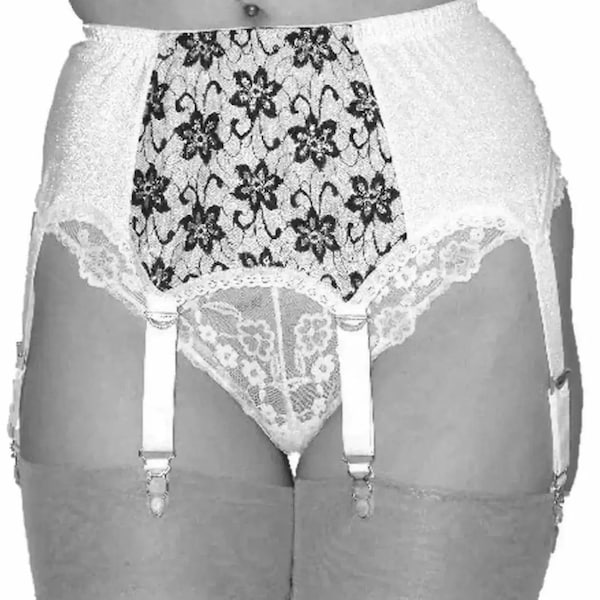 Nancies Intimates 'Bridget' Lurex Lace & White Lycra Garter Belt with 6 Suspenders for Stockings