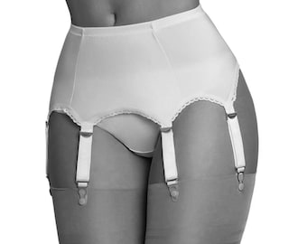 Nancies Intimates ' Patricia ' White  Lycra Garter Belt with 6 Suspenders for Stockings