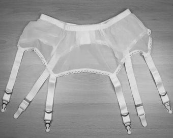 Nancies Intimates ' Maggie ' Sheer White Garter Belt with 6 Suspenders for Stockings