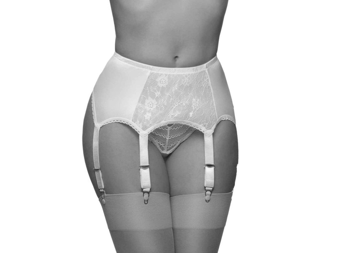Nancies Intimates ' Katherine ' White Lace Garter Belt With 6