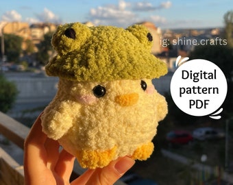 Duckie in Frog Hat Crochet Plush Amigurumi Pattern (PDF)