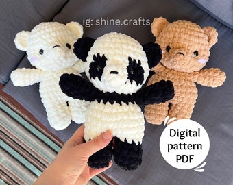 Bear Amigurumi Crochet Pattern: Panda, Grizzly, Polar Bear (PDF)