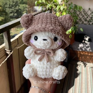 Crochet Polar Bear Plushie with Bear Hat: Kawaii Stuffed Animal