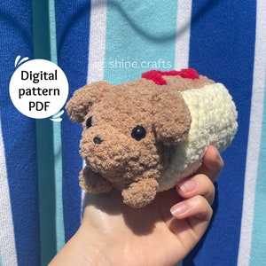 Hot Doggie Plushie, Amigurumi Crochet Weiner, Hot Dog PATTERN, instructions PDF