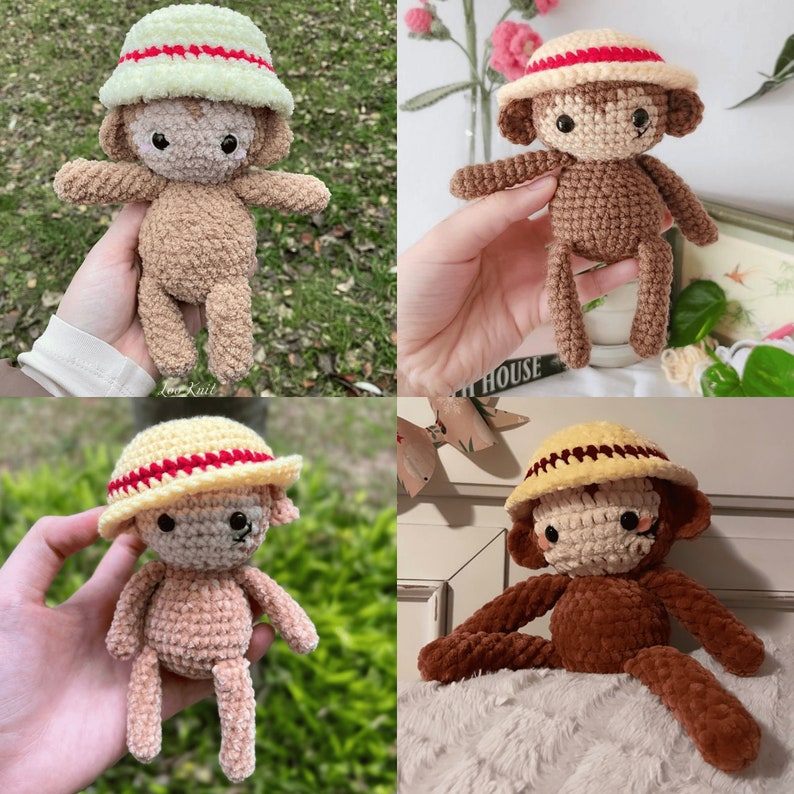 Low Sew Monkey Amigurumi Häkelanleitung, Luffy süßer Kawaii Affe PDF druckbare freundliche Version Bild 9