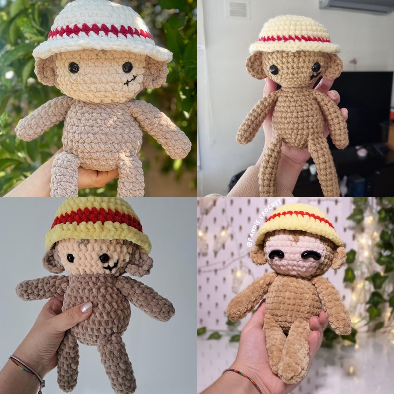 Low Sew Monkey Amigurumi Häkelanleitung, Luffy süßer Kawaii Affe PDF druckbare freundliche Version Bild 7