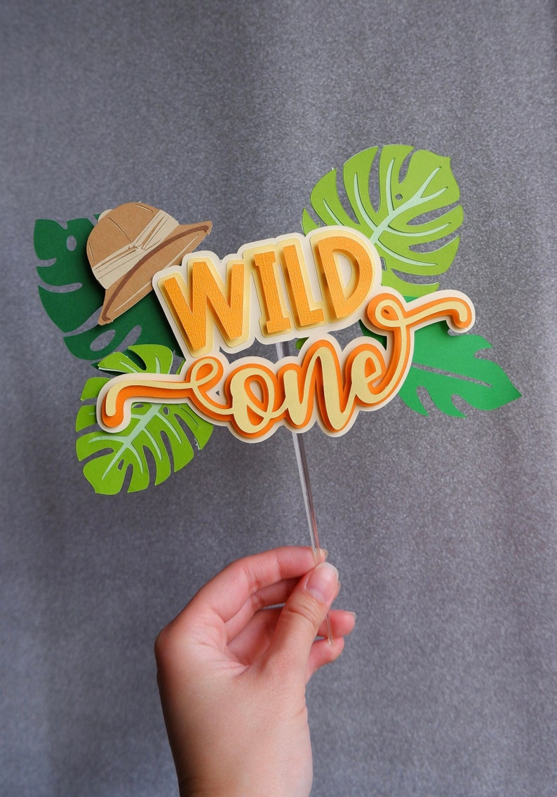 Wild One First Birthday Cake Topper – Personalised Safari Bunting Smash Cake Decor With Adjustable Glitter Card Design