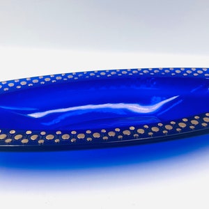 Cobalt blue and gold decorative bowl - heavy glass by Waltherglas. Made in Germany mid century.