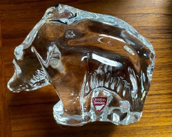 Orrefors Crystal Grizzly Bear Isbjörn figurine/paperweight signed