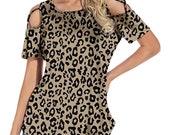 Leopard Summer Tshirt Women Graphic Women 39 s Tshirt Printing Short Sleeve Strappy Cold Shoulder Tee Shirt Tops Female