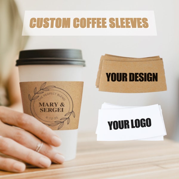 Custom 10PCS Printed Coffee Sleeves, Brown Kraft/White disposable cup sleeves, Coffee Cup Wrap Gift For Coffee Lover/Wedding/baby shower