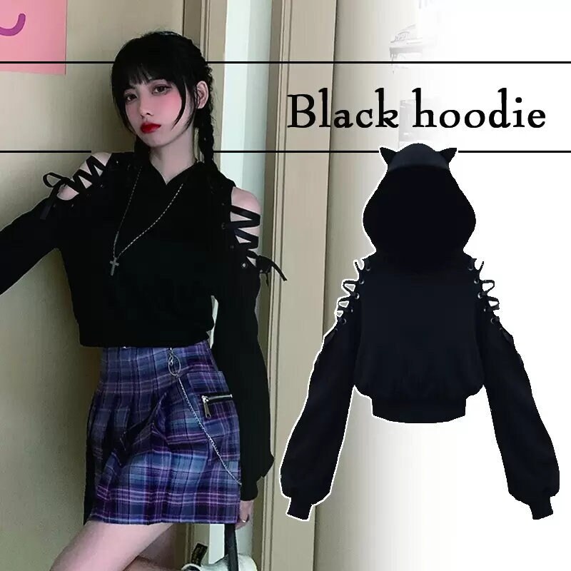 cat ear crop top hoodie