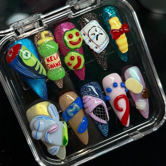Cartoon Press On Nails Colorful Nails Funny Nails 3D Nails Handmade Nails Kawaii Nails Character Nails
