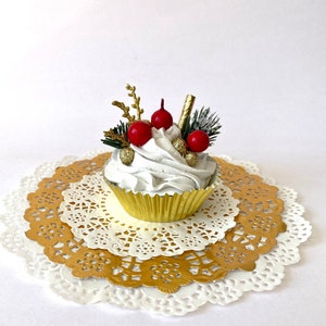 Christmas decor, tiered tray decor, Christmas centrepiece, fake food, faux cupcake, Christmas cupcake, traditional Christmas, decorations