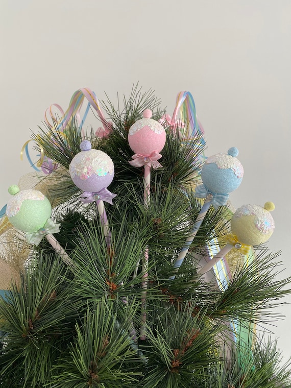 Handcrafted Lollipop Pick: Pastel Christmas Tree Ornament, Candy Land Decor