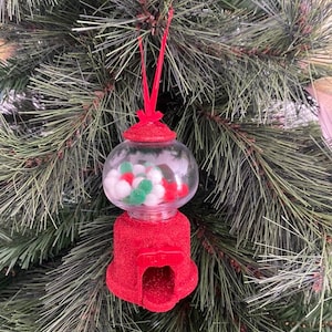 Gumball machine, Candy dispenser, Christmas tiered tray decor, traditional Christmas, red white green, Christmas candy decorations