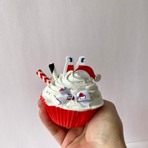 Fake Santa cup cake,tiered tray decor, handmade Christmas, fake food, faux cupcake, Christmas cupcake, traditional Christmas, Santa decor