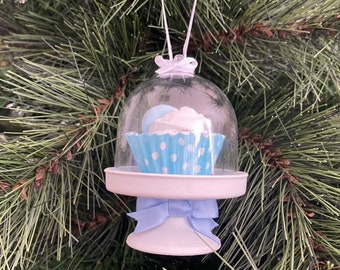 Mini Cupcake Ornament: Pastel Tiered Tray Decor, Shabby Chic