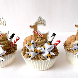 Fake reindeer cup cake, tiered tray decor, Christmas centrepiece, fake food, faux cupcake, Christmas cupcake, Christmas decor