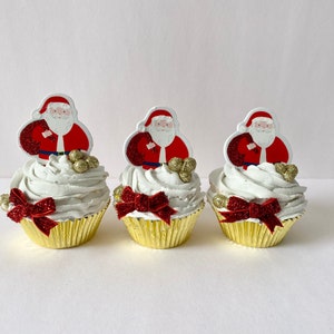 Fake Santa cup cake,tiered tray decor, handmade Christmas, fake food, faux cupcake, Christmas cupcake, traditional Christmas, Santa decor