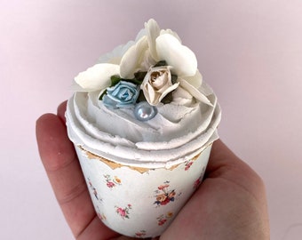 Shabby Chic Faux Cupcake: Blue Rose Decor, Photo Prop
