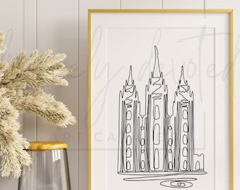 LDS Temple Drawing One Line Drawing Salt Lake City Temple Wedding Artwork Religious Line Art Sacred Temple Worship