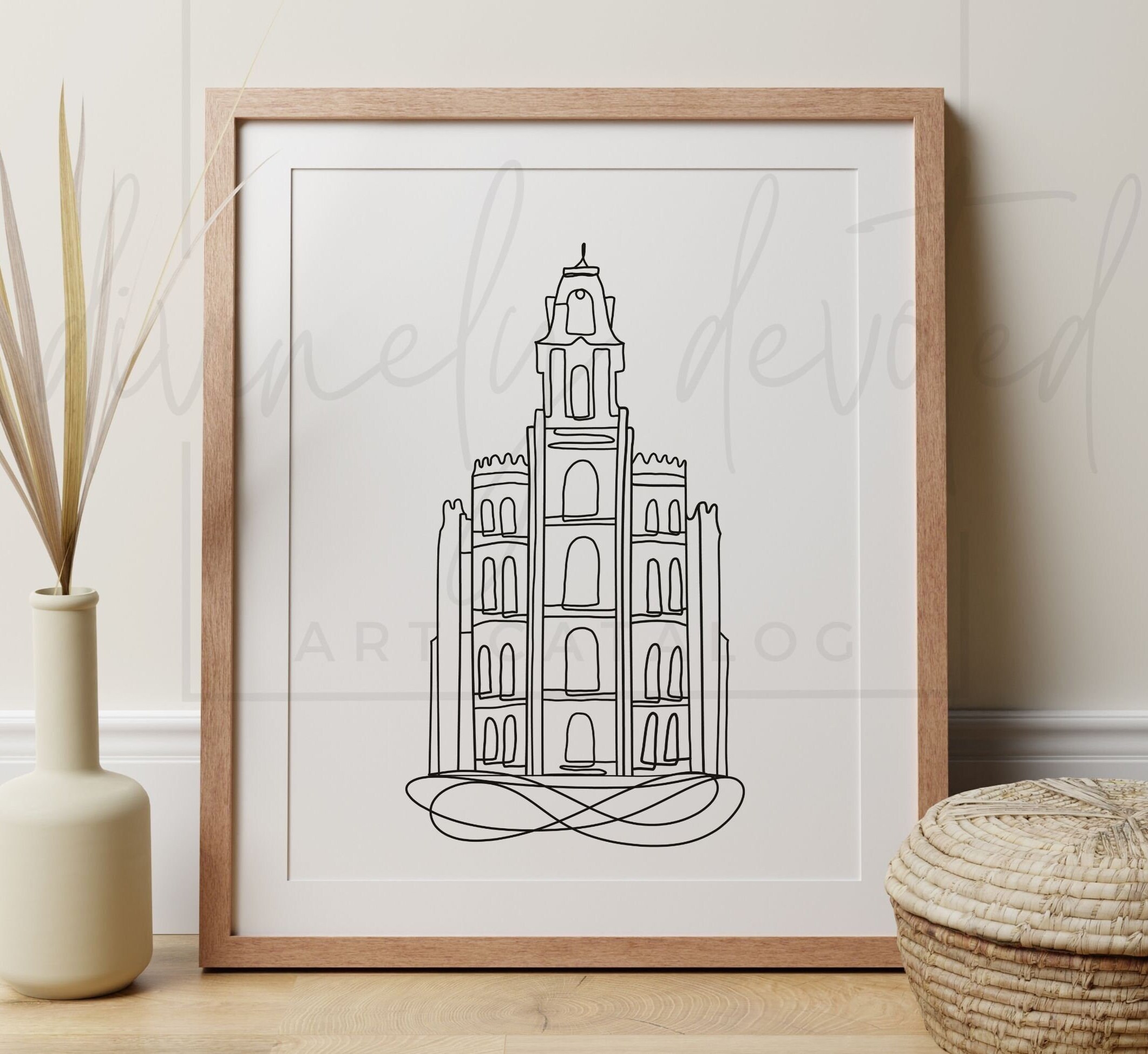 LDS Temple Drawing One Line Drawing Manti Utah Temple Wedding Artwork ...