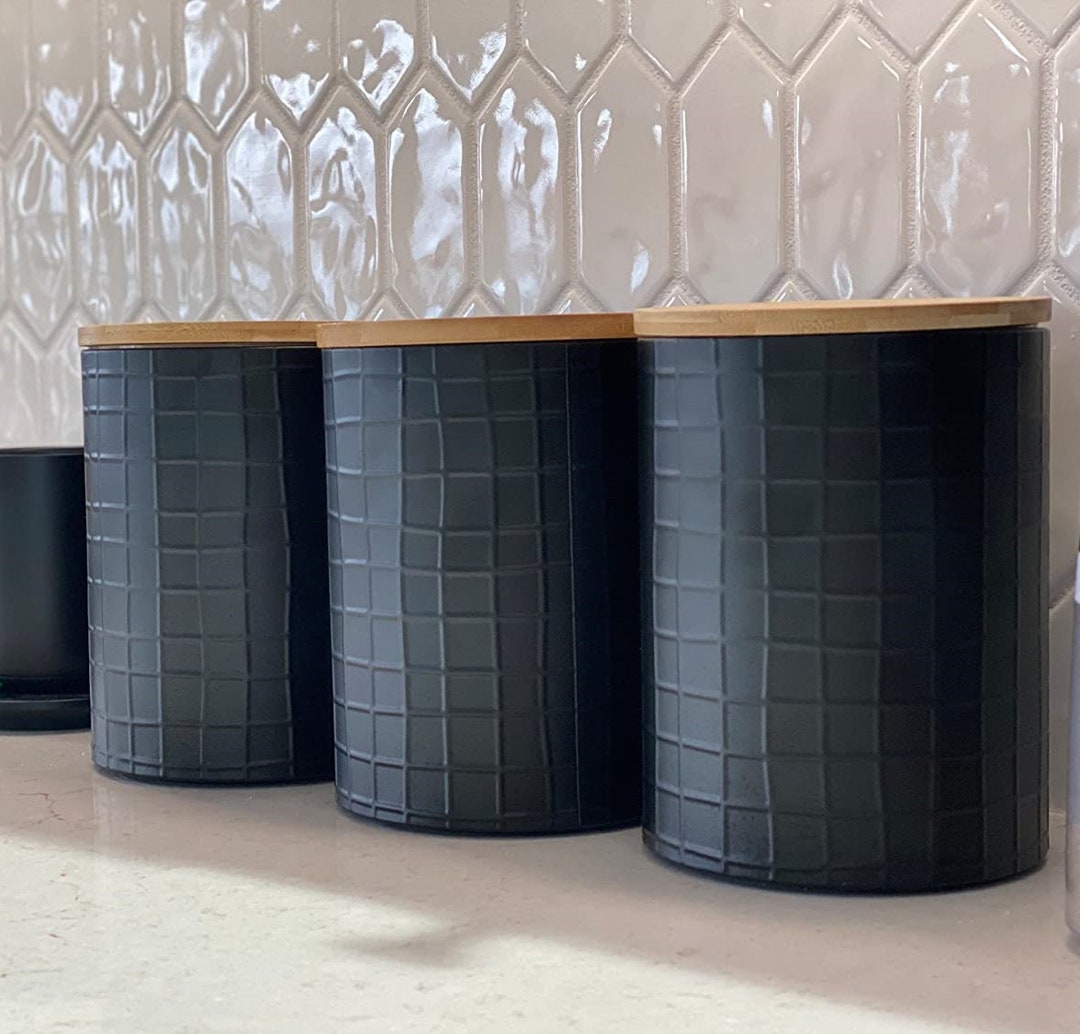 Set of 3 Black Canister Sets Kitchen Counter Canisters Rustic Etsy