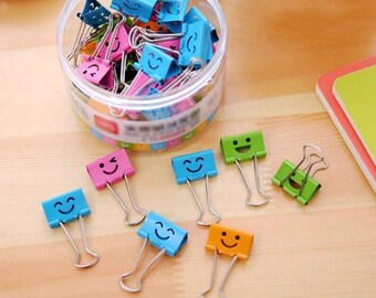 Pack of 40 Binder Clips Paper Clips Colored Smiling Face File Organizer Paper Holder Clips 3/4 Width 19mm 