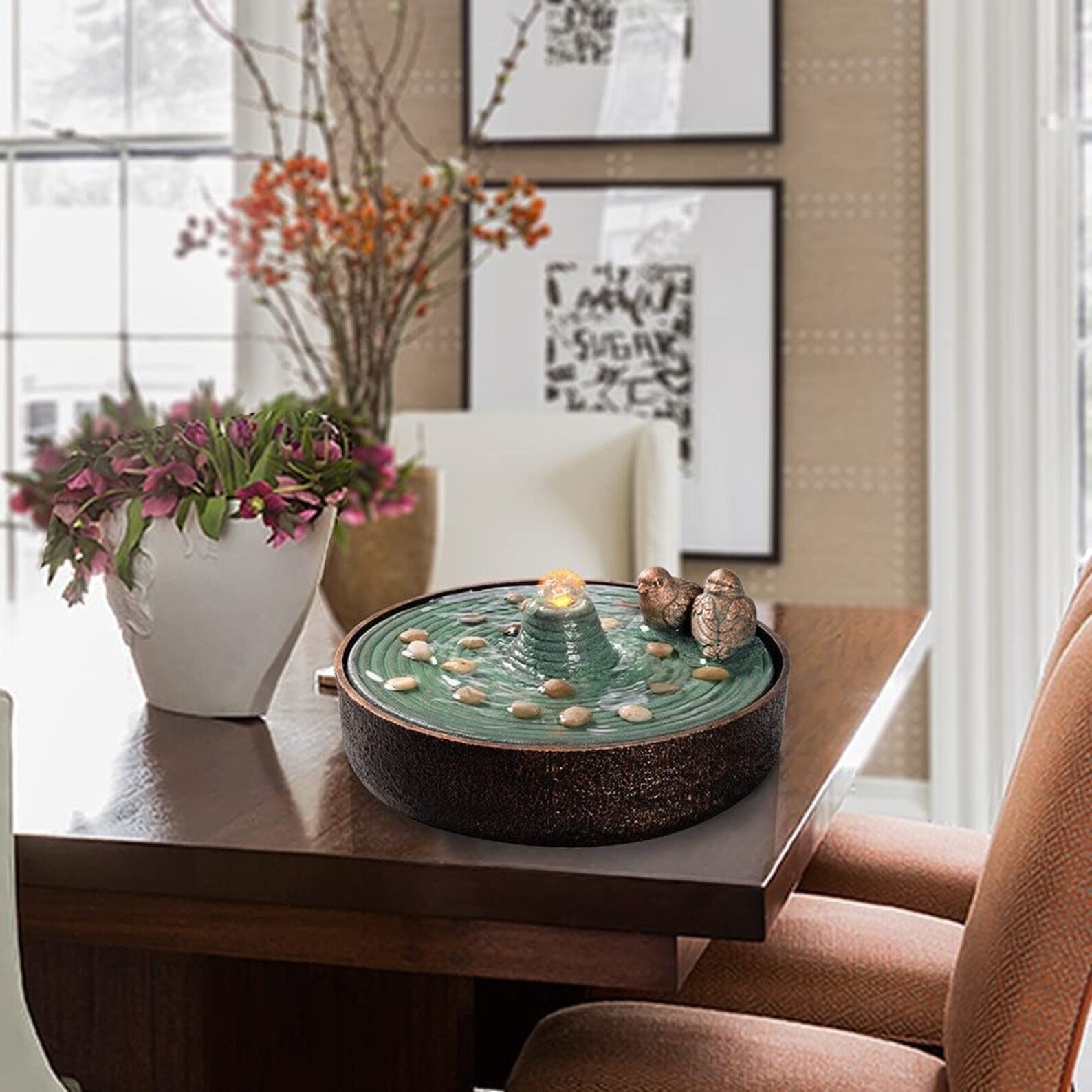 Tabletop Fountains Indoor 2 Birds Water Fountain Relaxation Etsy