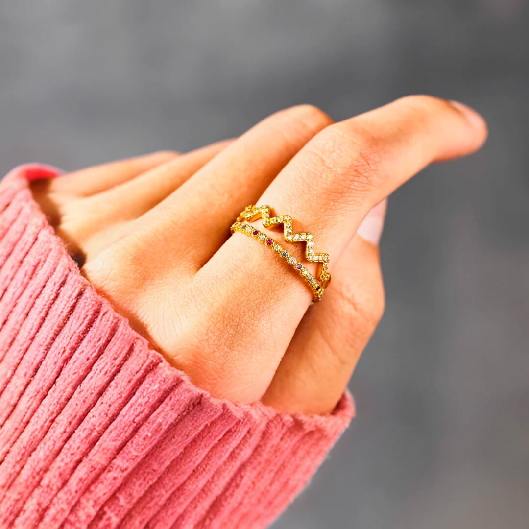 Stackable Highs and Lows Ring Set Gold Wave Ring Christmas Etsy