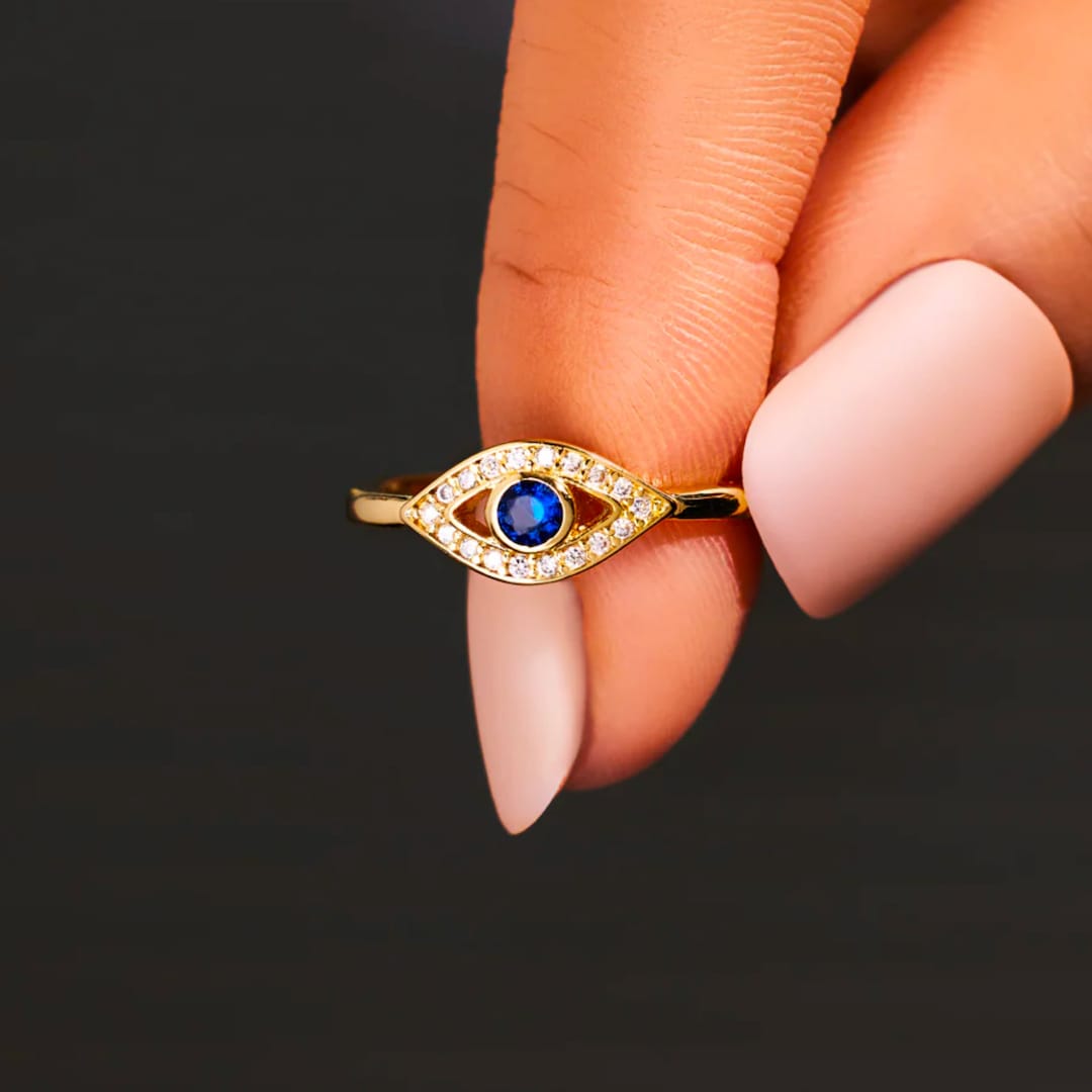 Gold Evil Eye Ring, Gold Minimalist Ring Dainty Protection Lucky — free download