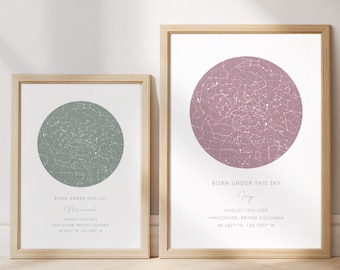 Aangepaste nachtelijke hemelprint, sterrenkaartposter, kunst aan de muur kinderkamer (digitale download)