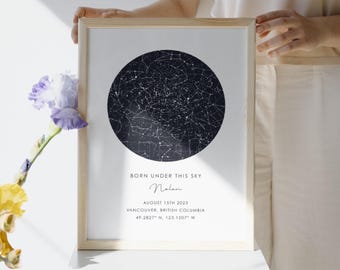Aangepaste sterrenkaartprint, poster nachtelijke hemel, babycadeau, kinderkamerkunst (digitale download)